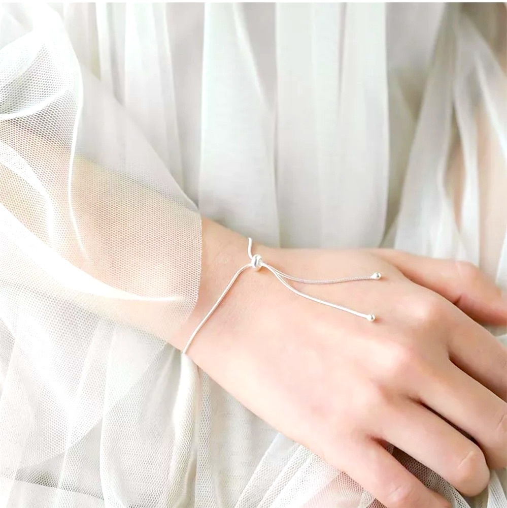 NEW 925‎ Sterling Silver Sliding Tassel Adjustable Bracelet